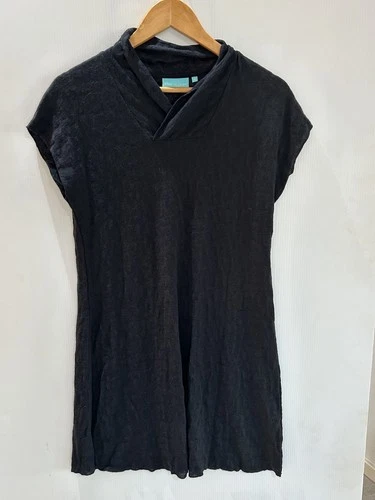 Blue Illusion Wool Blend Midi Dress Or Long Top Size S 8-10 Black