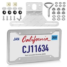 Trailer License Plate Bracket Holder  Universal License Plate Frame Kit Silv...