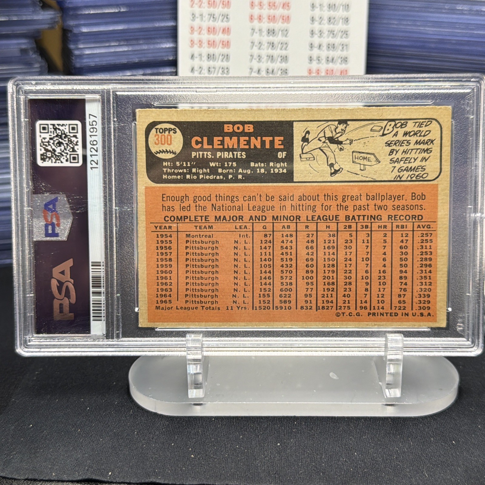 1966 Topps - Roberto Clemente #300 Called Bob on Card view 3