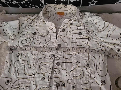 Vintage Ruby Rd Denim Artsy Jacket Womens Size 6 White Black Retro Artsy - Picture 9 of 10