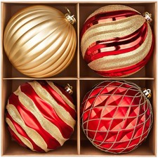 6'' Large Christmas Balls Ornaments, 4 Pcs Extra Large Red  Gold Hanging Bal...
