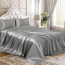 4Pcs Satin Sheets Set Luxury Silky Satin Bedding Set with Deep Pocket, 1 Fitted