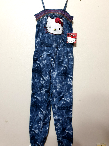 Hello Kitty Sanrio Embroidered Jumpsuit Girls Size 8 Sequinned Navy Blue Tie Dye - Picture 6 of 16