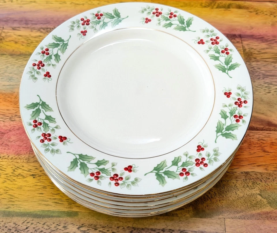 ⭐GIBSON DAILY Plato de Ensalada + Juego de Tazas ENCANTO DE NAVIDAD Vajilla Holly Berry 13 Foto 3 de 4