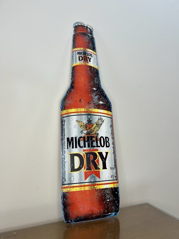 Vintage 1989 MICHELOB DRY Metal 30" Beer Bottle Shaped Advertising Sign