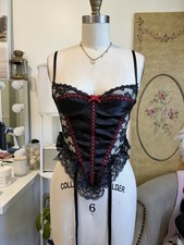 Black Red Lace Satin Bustier Corset with Garters - Women Intimates