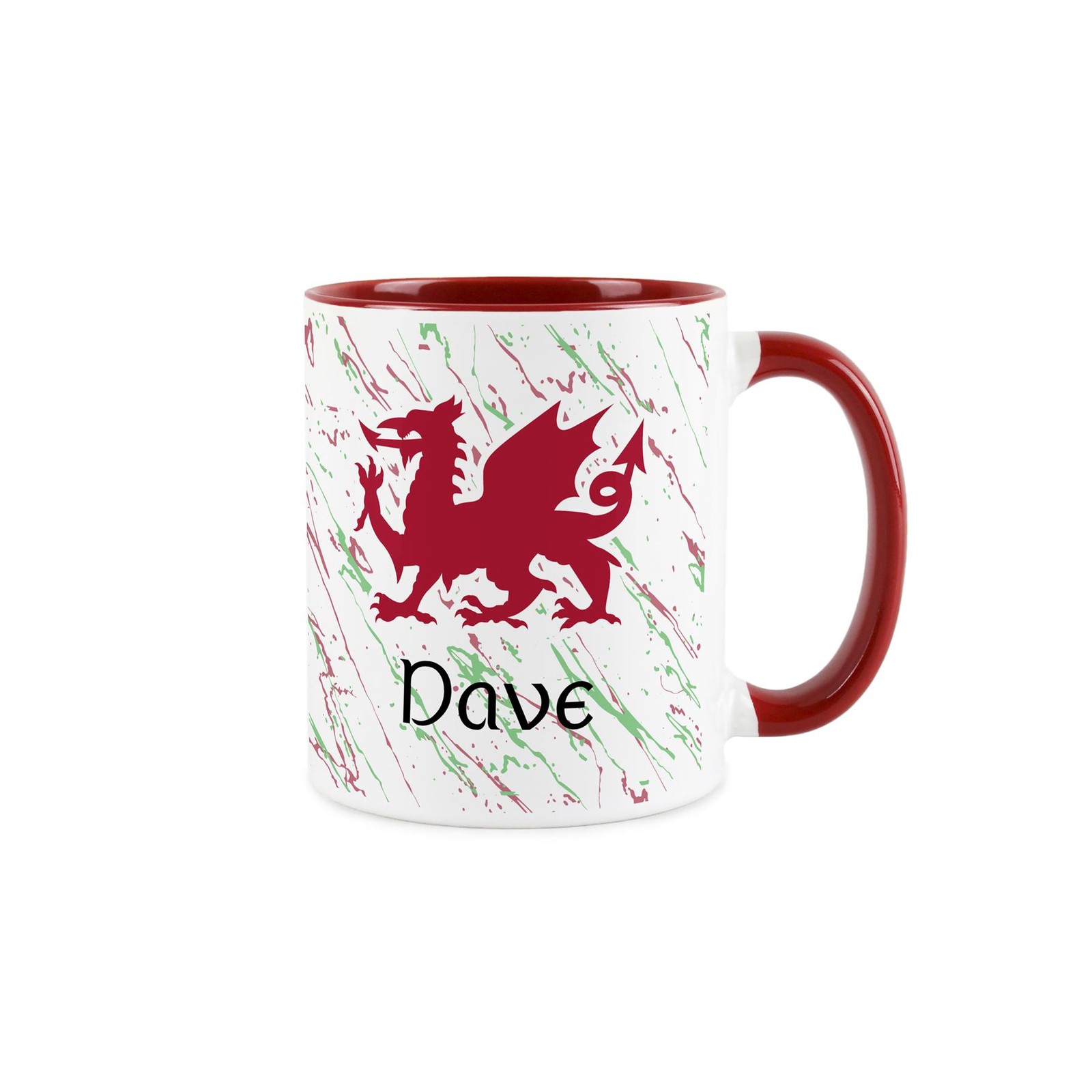 Personalised Welsh Dragon Red Mug - Paint Splatter Wales Souvenir Gift
