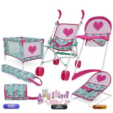 509 Crew Mint Heart - Bouncer Doll Play Set - Pink & Green, Furniture & Care