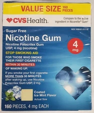 CVS NICOTINE GUM (4 mg) COATED ICE MINT (160 Pieces) EXP 06/26 - BRAND NEW