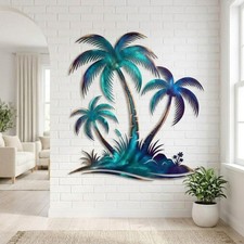 Palm Tree Metal Wall Art, Tropical Coastal Wall Decor, Blue Patina Palm Sign