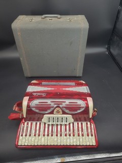 Covella Red Marbled Accordian With Case Made In Italy As Is. MG