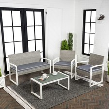 JONATHAN Y LVG1102 Elina 4-Piece Faux Wicker Conversation Outdoor Patio Set