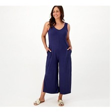 Cuddl Duds Jumpsuit sz TL Tall Wide Leg Flexwear V Neck Blue A587649