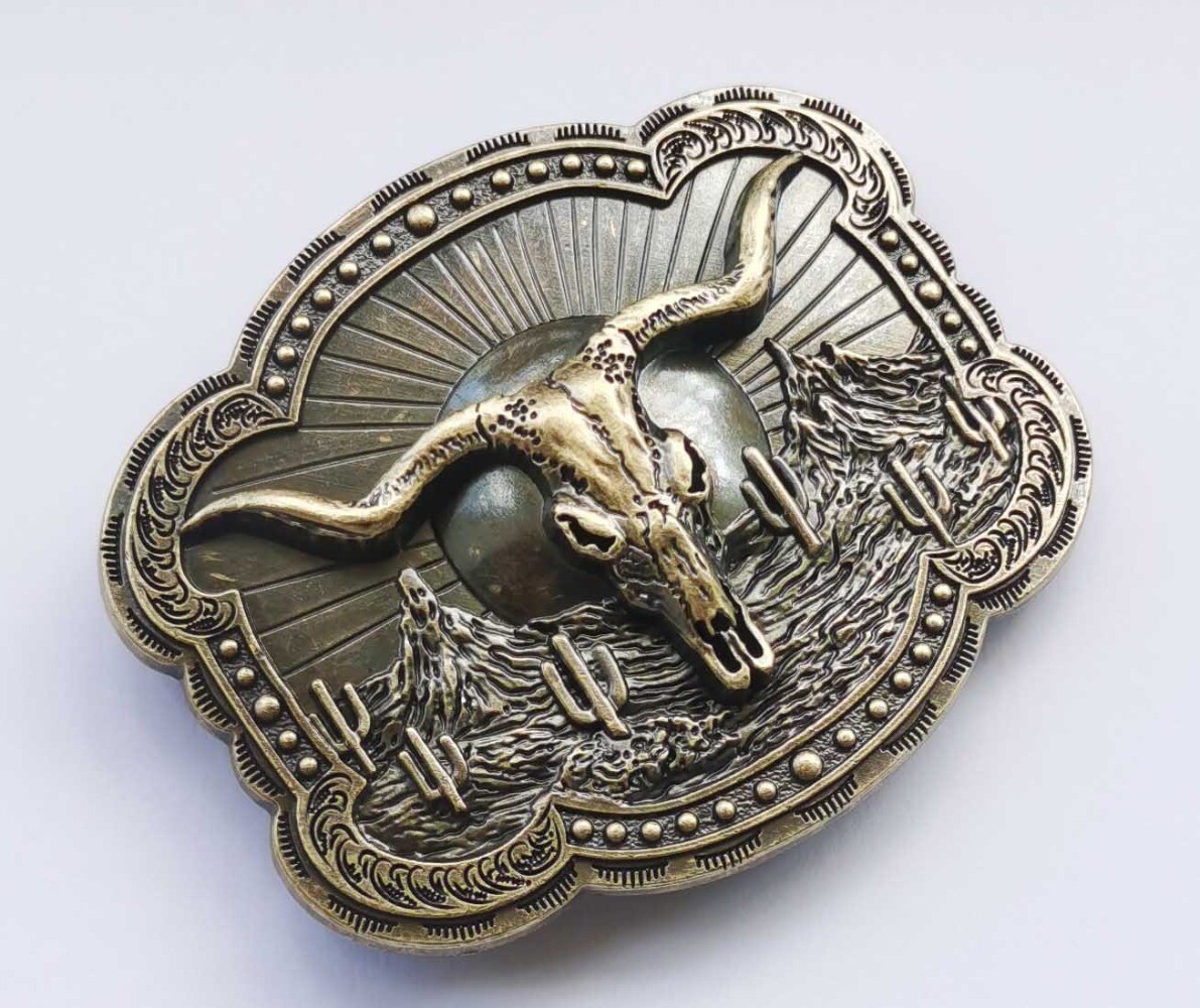 Western Belt Buckle for Men Women Cowboy Rodeo Vintage Style Texas Longhorn Bull