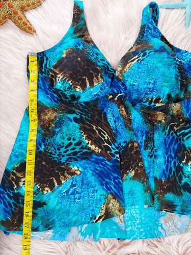 VENUS SWIMWEAR AQUA BLUE BROWN ANIMAL PRINT TANKINI TOP WOMEN'S SIZE 24 *EUC*... - Picture 18 of 24