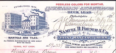 1897 Samuel H French Paint Manufacturers Plaster Cement  Billhead 7.5''H