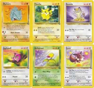 Pokemon Dschungel Set Common Karten Eevee Pikachu Meowth Goldeen Mankey etc AUSSUCHEN