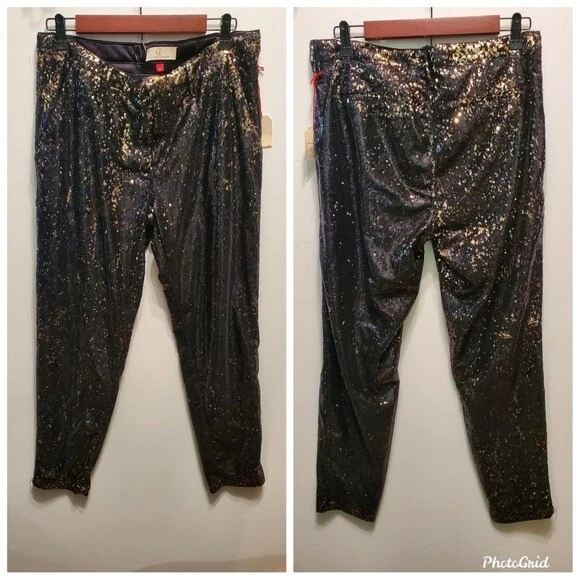 Pantalones al tobillo CJ by Cookie Johnson negros bronce lentejuelas Foto 2 de 4