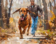 8x10 Matte Print8x10 Matte Print Energetic Bloodhound Running with Owner in Park