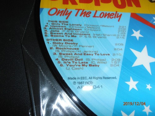 1987 ROY ORBISON ONLY THE LONELY RARE picture lp LIMITED EDITION - Picture 3 of 3