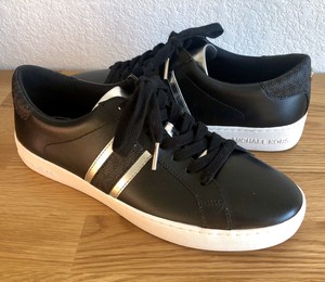 irving leather and logo stripe sneaker