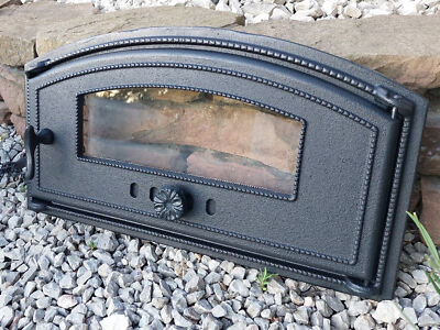 Cast Iron pizza oven door with glass bread oven doors 480x270mm Right 