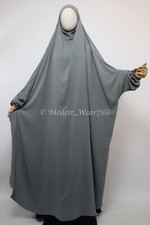 One Piece Full Length Pockets Jilbab Overhead Muslim Prayer Dress Khaki Gray