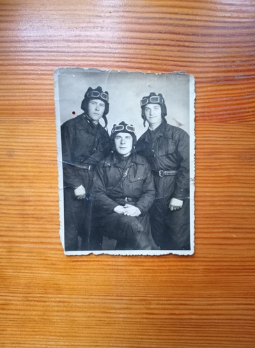 Vintage photo crew  Red Army ABTV tank, headset, glasses, overalls 1941, WWII