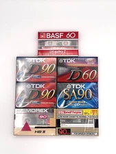 Lot of 7 NEW SEALED Blank Cassettes- TDK D90 D60 SA90, BASF LH Extra I, Memorex