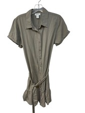 Japna Womens Shift Dress Short Sleeve Tencel Size Medium Army Green