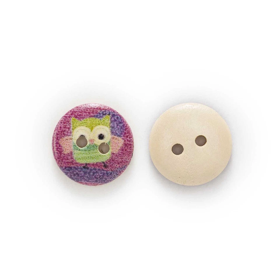50pcs Owl Pattern Wood Buttons for Sewing Scrapbooking Home Cloth Handmade Decor - Image 2 of 3