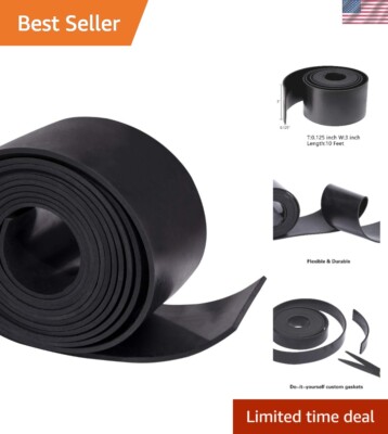 Rubber Gasket Sheet Material 1/8 .125 Inch T X 3 inch W X 10 Feet, for Sealin...