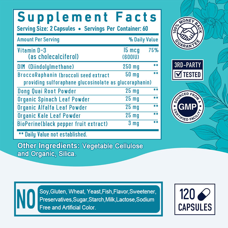 Women's DIM Complex Dong Quai + Vitamin D3 Hormone Balance Weight Support