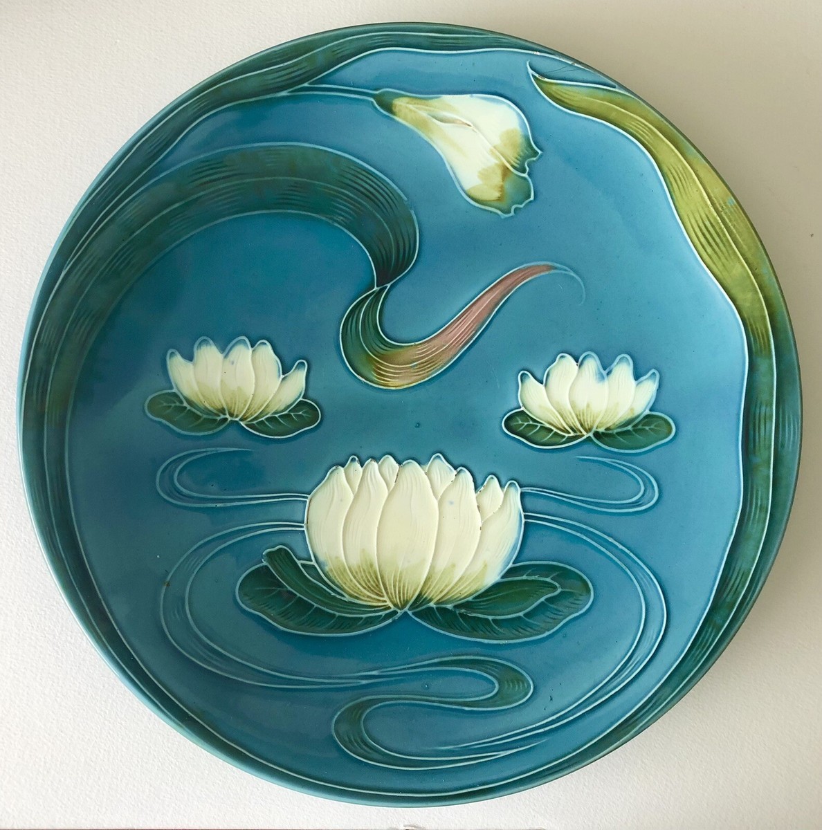 Antique Majolica Plate G S Zell Baden 7424 Art Nouveau Water