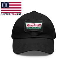 Krispy Kreme Doughnuts Black Dad Hat with Leather Patch
