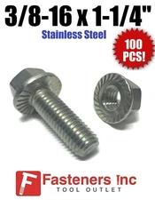 (Qty 100) 3/8-16 x 1-1/4" Stainless Steel Hex Cap Serrated Flange Bolt WITH NUTS