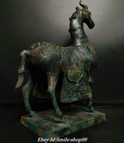 14.5" Old Chinese Zhan Dynasty Bronze Ware Fengshui Animal War Horse Statue - Picture 6 of 9