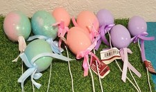 9 pc LOT of GLITTER SPARKLE  SOLID COLOR EASTER EGG FLORAL PICKS  2 SIZES NOS