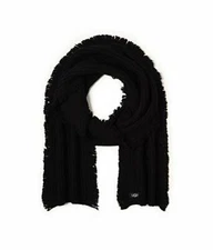 UGG AUSTRALIA SIDE FRINGE SCARF KNIT WINTER OBLONG BLACK OS #16223 NWT