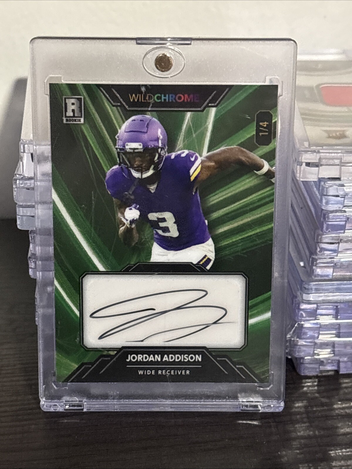 2023 Wild Card Rookie Jordan Addison Wild Chrome Autograph And Numbered 1/4