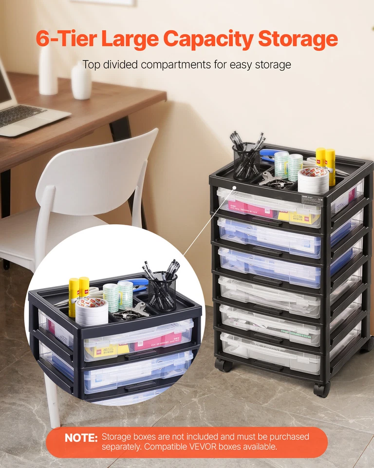 Scrapbook Rolling Storage Cart 6-Tier Large Capacity with Organizer Top Black - Image 2 of 4