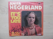 Anita Hegerland autograph signed 18x18 cm single "It's Too Late"