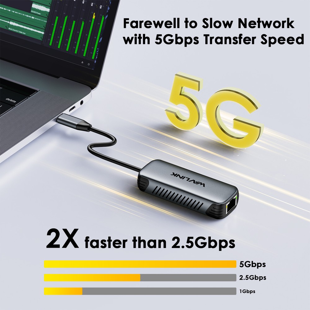 5Gbps/2.5Gbps USB C Gigabit Ethernet LAN RJ45 Network Adapter For Windows PC Mac