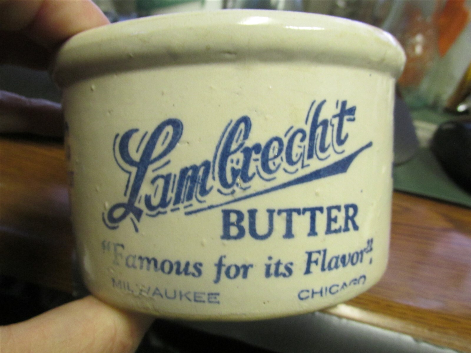 Vintage Butter Crock by Lambrecht Dairy Milwaukee Chicago 2.875x4.75 inches