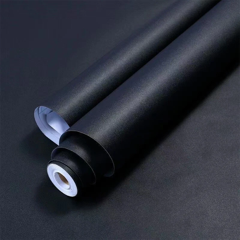 Papel tapiz autoadhesivo de vinilo negro mate de 19 pies revestimiento de estante envoltura de gabinete de cocina Foto 3 de 4