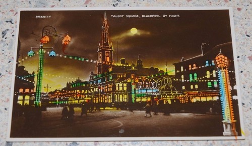 Illuminations, Talbot Square By Night, BLACKPOOL, Lancashire RP - hand coloured?