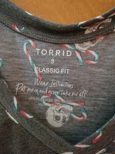 Torrid Long Sleeve 3XL (22/24) Shirt Christmas Candy Canes Skulls Grey Women’s - Picture 4 of 6