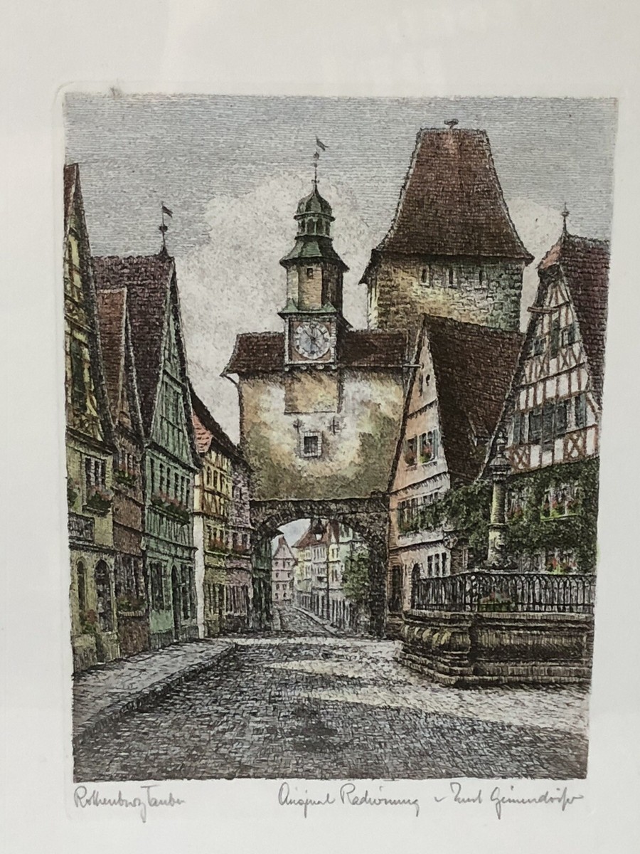 Vintage Original Etching Artist Ernst Geissendorfer Rothenburg