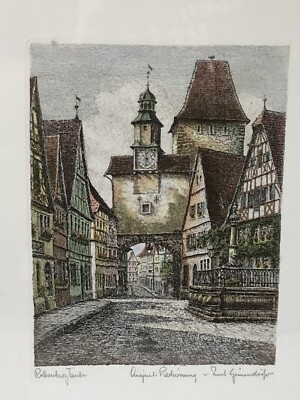 Vintage Original Etching Artist Ernst Geissendorfer Rothenburg