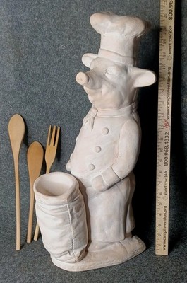 VERY RARE VTG Chef Pig Fleur De Lis 1993 Plaster French Pastry Chef Pig 20'' 